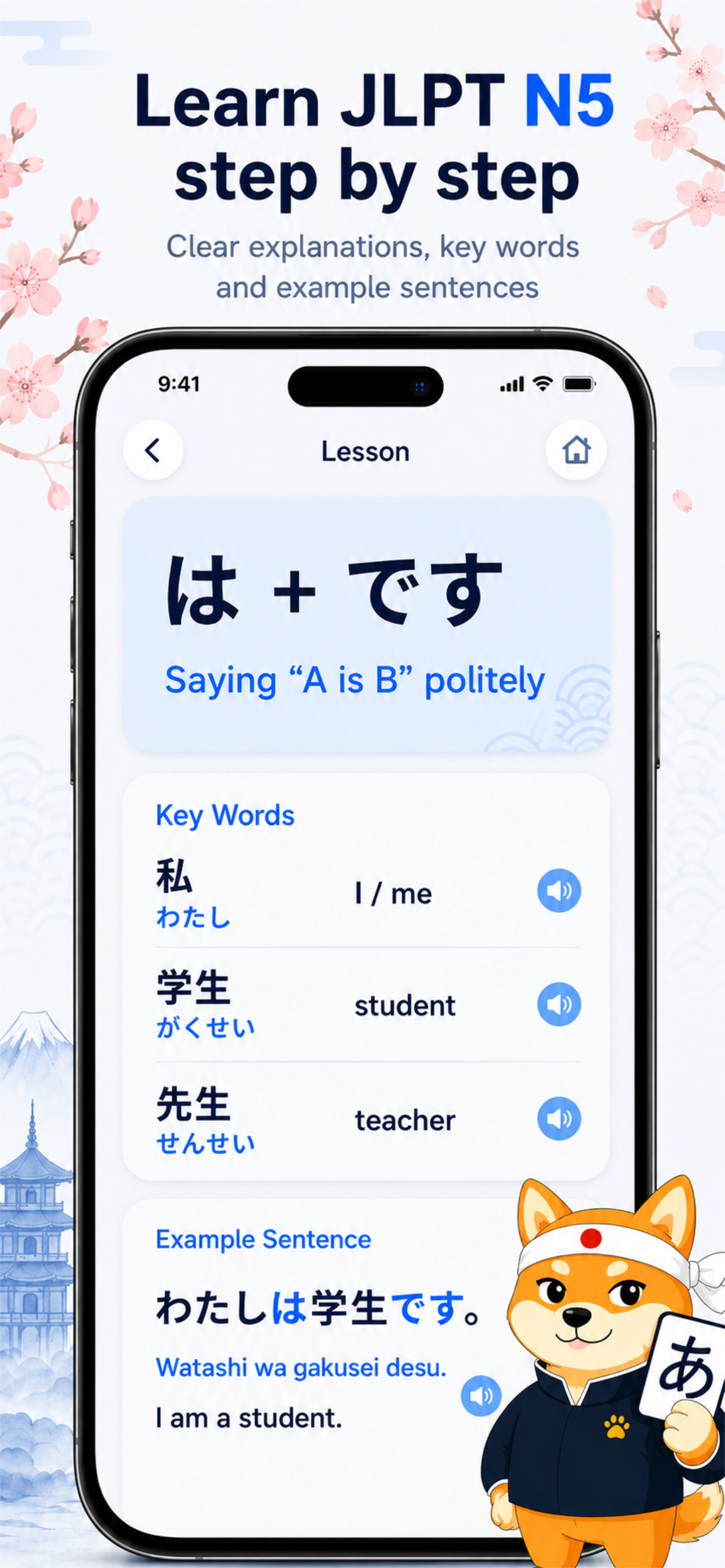 JLPT N5 Step by Step lesson screen preview